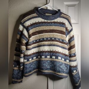 Women's Striped Sweater - Blue, Brown, Cream